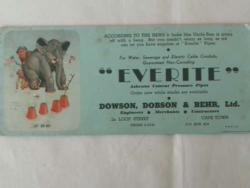 "Everite" Asbestos Cement Pressure Pipes, Advertising card bord phamphlets