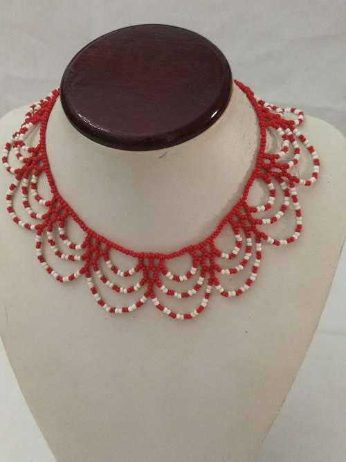 White and Red Beaded Necklace