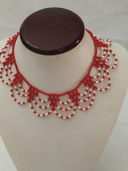 White and Red Beaded Necklace