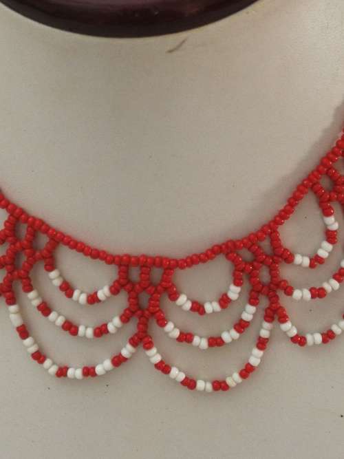 White and Red Beaded Necklace