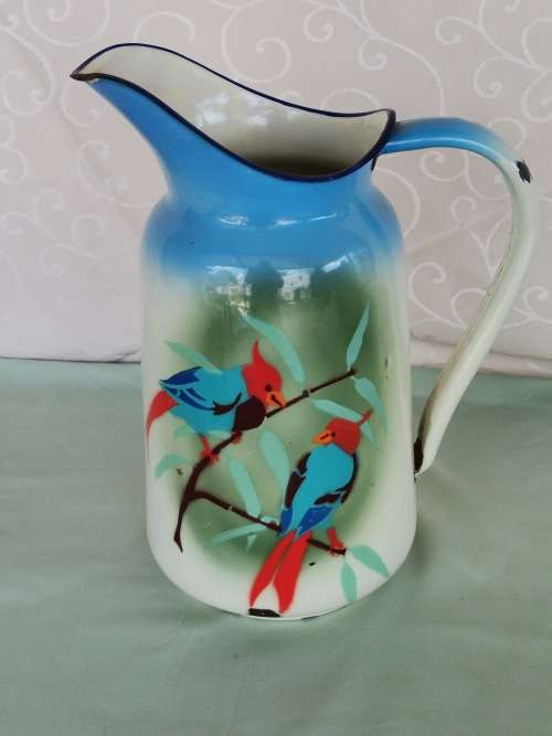 Enamel Wash Basin and Jug, Made in Poland