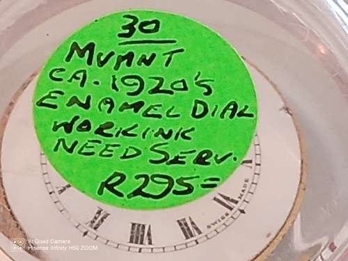Movement CA 1920`s Enamel dial  working needs a services