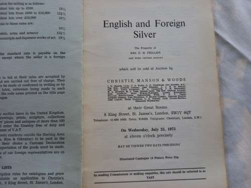 Christies catalog 25 Jyly 1973, English and foreign silver