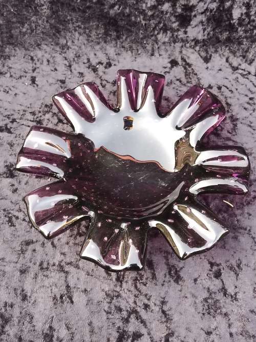 Unusual Dark Purple with bubbles Murano bowl