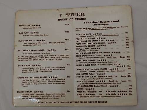Vintage 7 Steer Menu