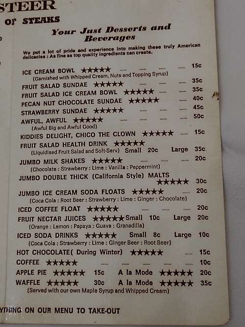 Vintage 7 Steer Menu