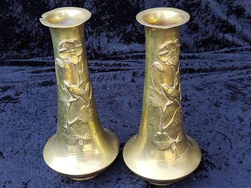 Pair Art Nouveau  brass vases