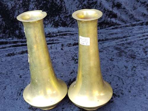 Pair Art Nouveau  brass vases