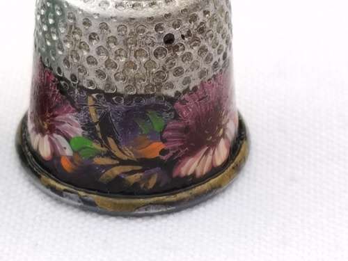 Cloisonne Thimble and a Silver plated thimble hand painted