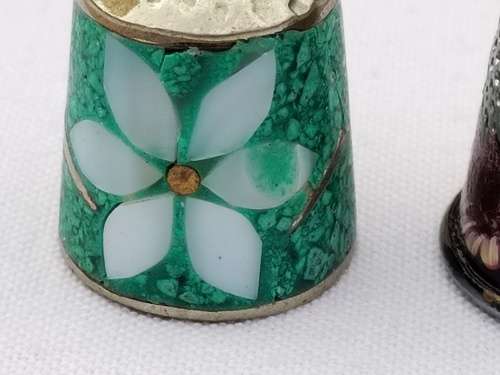 Cloisonne Thimble and a Silver plated thimble hand painted