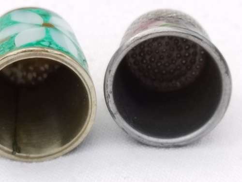 Cloisonne Thimble and a Silver plated thimble hand painted