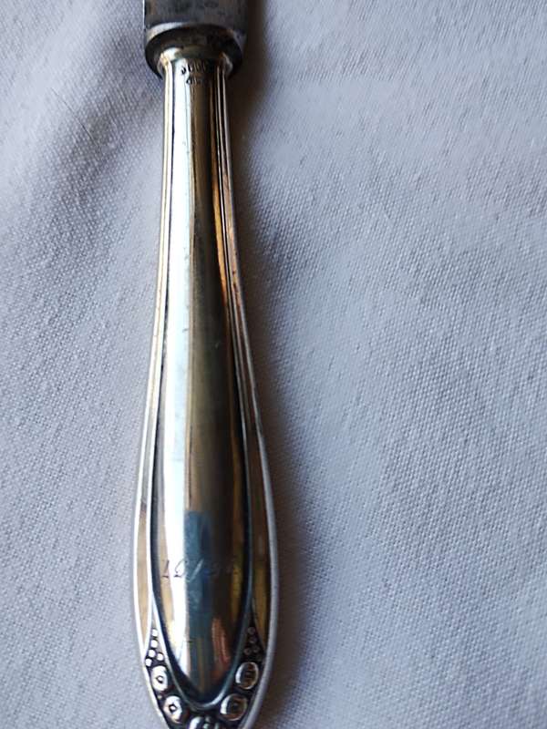 800 Silver handle knife. Engraved 25.4.1937