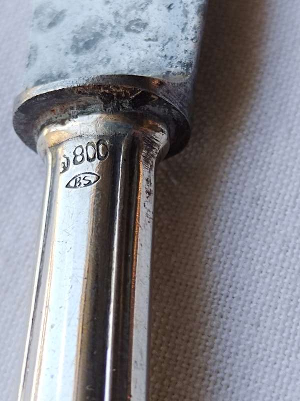 800 Silver handle knife. Engraved 25.4.1937