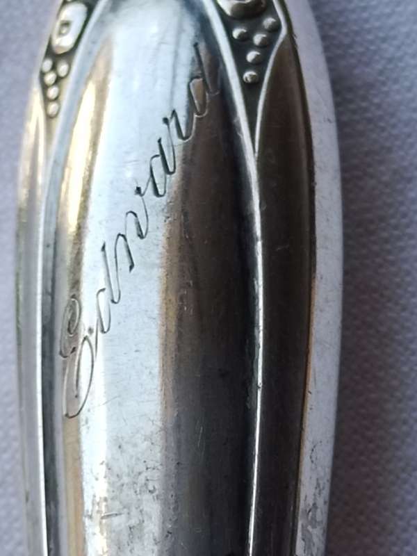 800 Silver handle knife. Engraved 25.4.1937