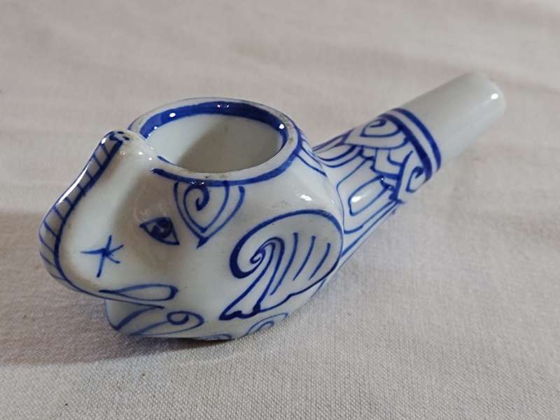 Vintage Indian ornate animal ceramic smoking pipe