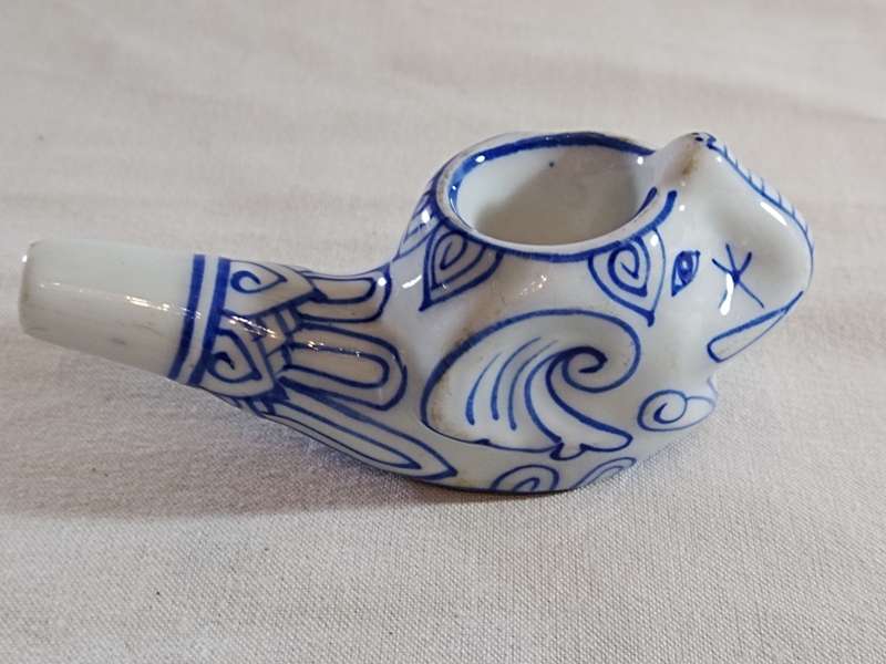 Vintage Indian ornate animal ceramic smoking pipe