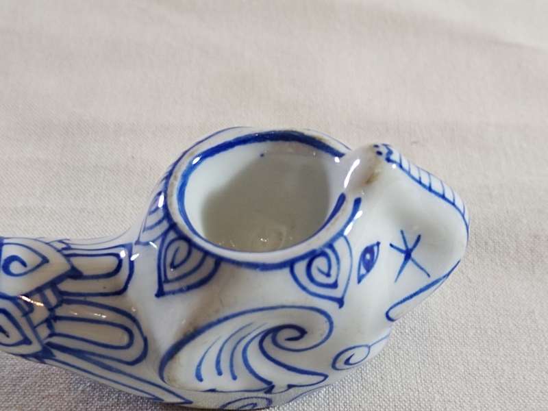 Vintage Indian ornate animal ceramic smoking pipe
