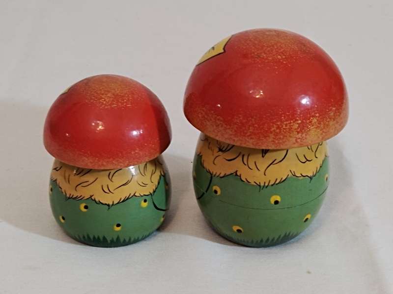 Vintage Russian Wooden Lacquer Podbrezova Mushroom Forest Man Figurine