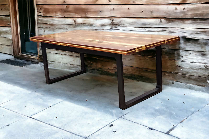 Kiaat table with yellowwood bow tie inlay & Duco Painted solid pine legs