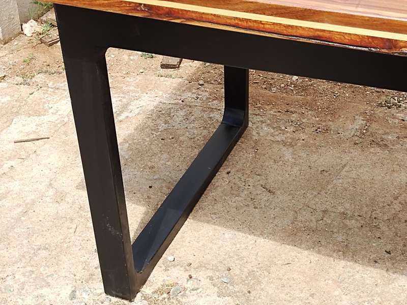 Kiaat table with yellowwood bow tie inlay & Duco Painted solid pine legs