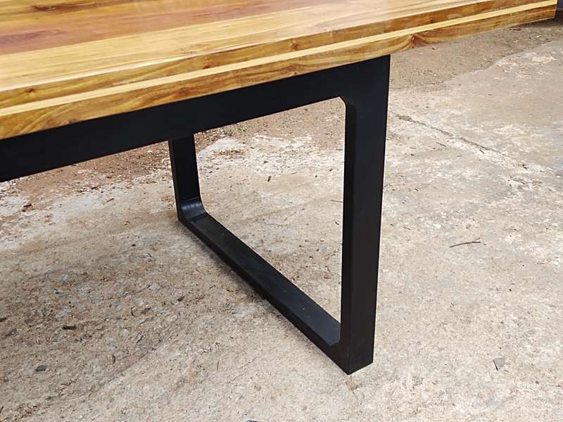 Kiaat table with yellowwood bow tie inlay & Duco Painted solid pine legs (a)
