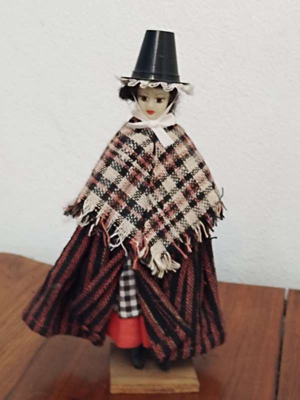 Vintage Folk Art Doll: Welsh Lady Doll in Traditional Costume. Made in British Emprire