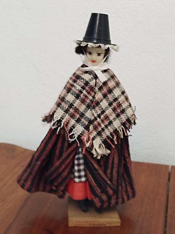 Vintage Folk Art Doll: Welsh Lady Doll in Traditional Costume. Made in British Emprire