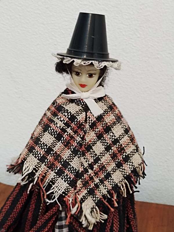 Vintage Folk Art Doll: Welsh Lady Doll in Traditional Costume. Made in British Emprire