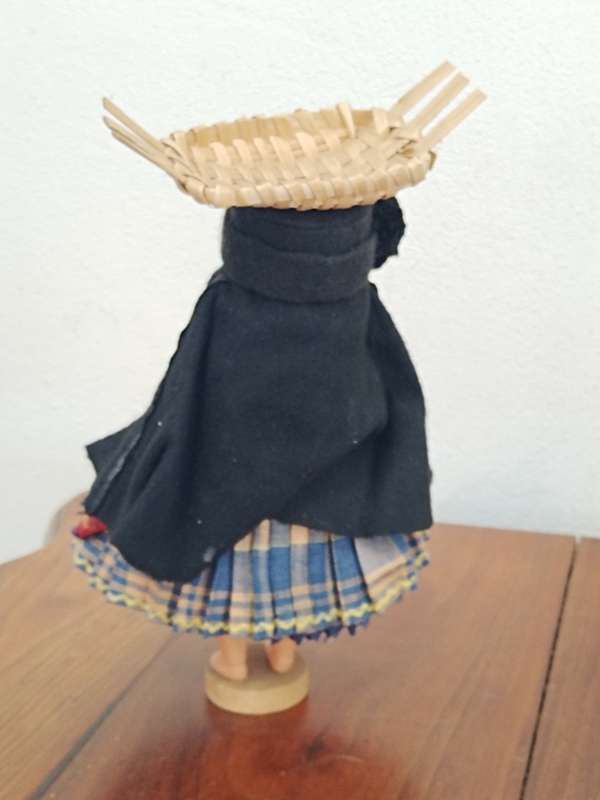 Vintage Folk Art Doll: Nazare-Portugal Doll on wooden stand