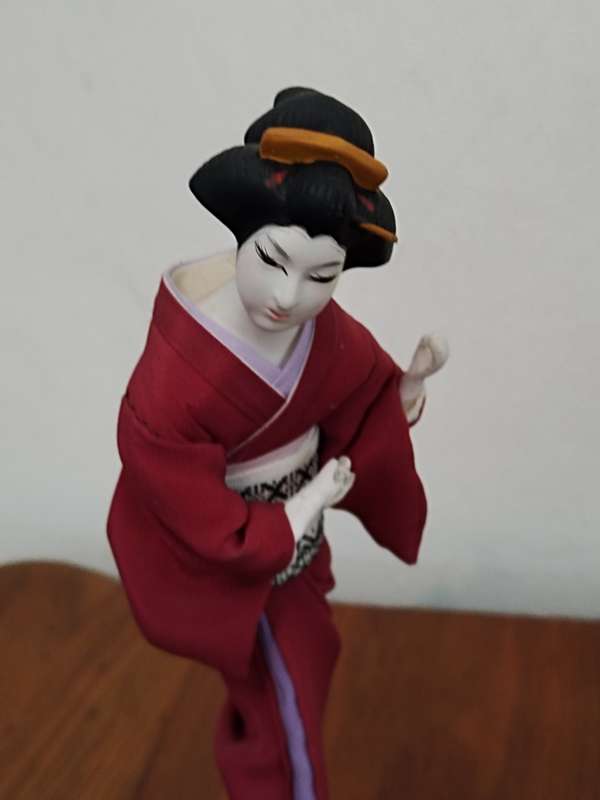 Vintage Folk Art Doll: Japanese Doll on wooden stand