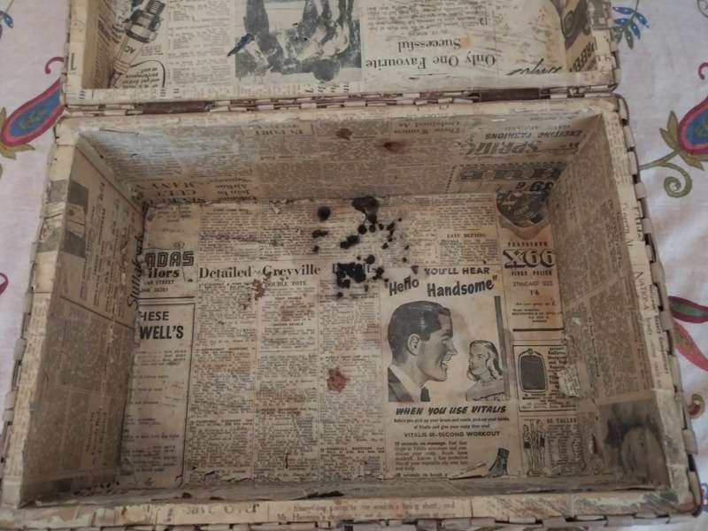 Tin Box covered outside with Bamboo and inside with news paper