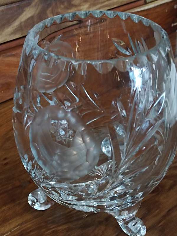 Rose cut Crystal vase with scroll  feet