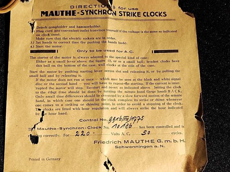 Mauthe-Synchron Strike clock