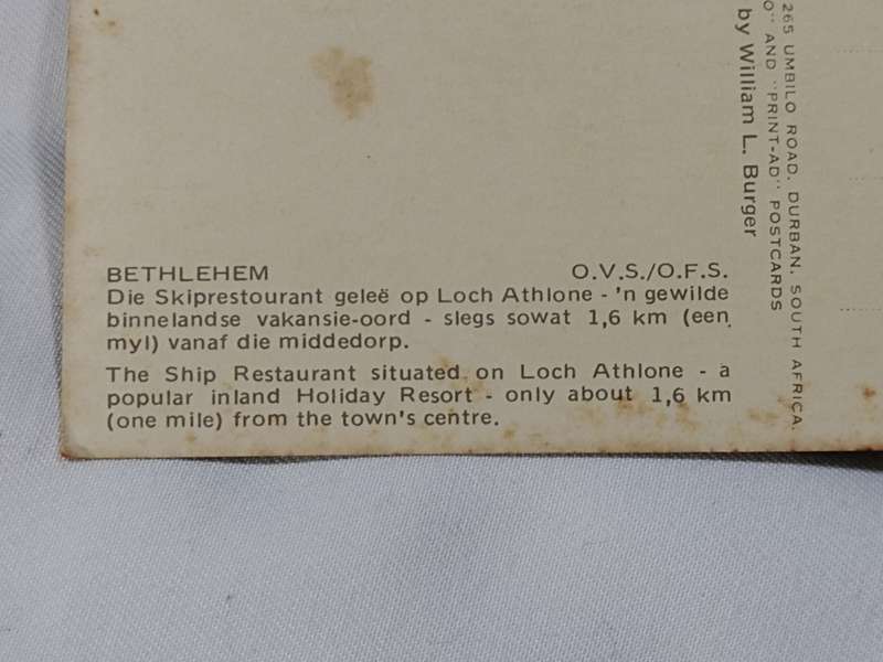 Skip restaurant-Loch Athlone Ship Restaurant Bethlehem postcard
