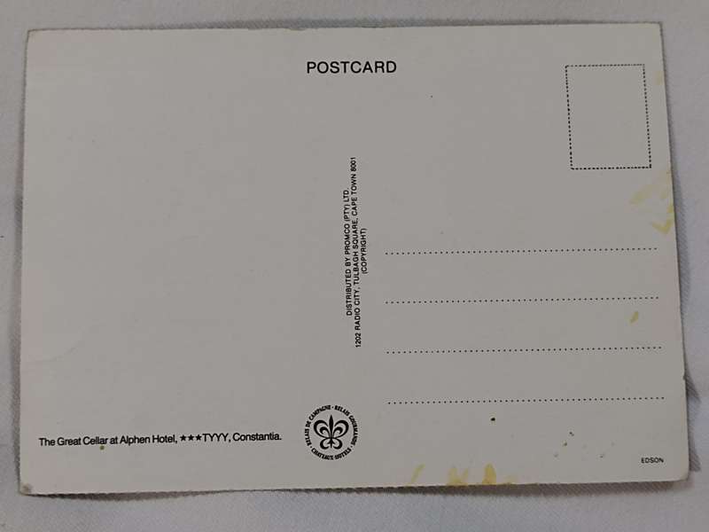 The Great Cellar at Alphan Hotel, Constantia postcard