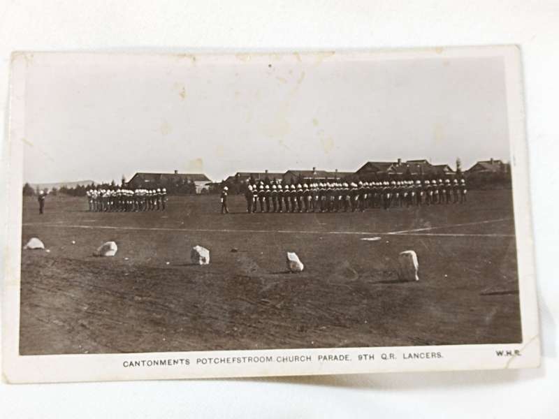 Cantonments Potchefstroom church Parade, 9th QR Lancers postcard