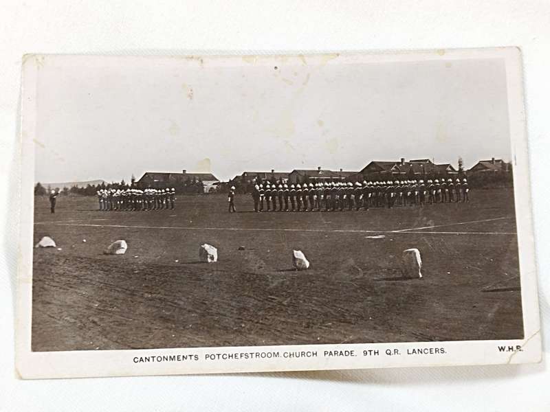 Cantonments Potchefstroom church Parade, 9th QR Lancers postcard