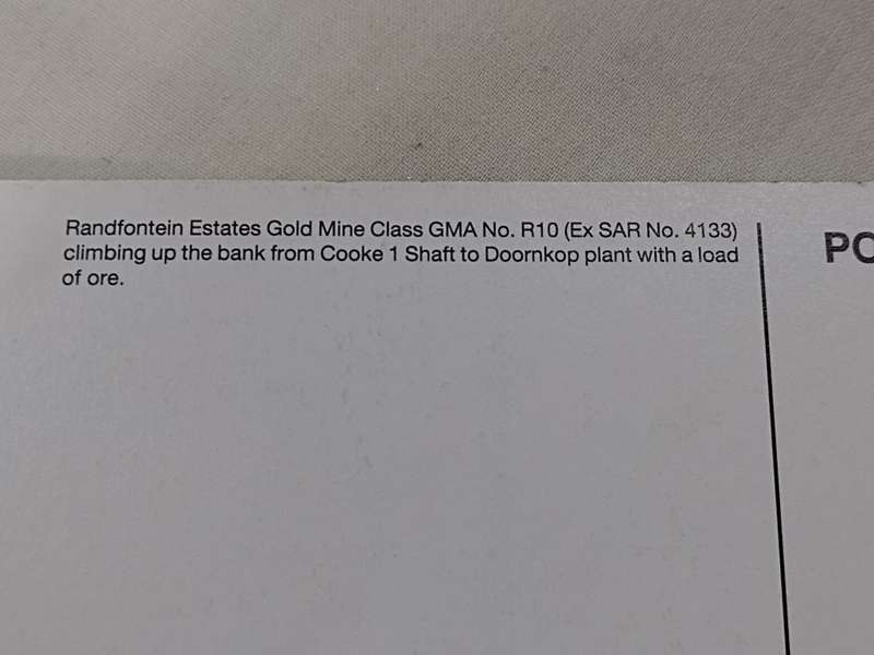 Randfontein Estate Gold Mine Class GMA no. R10 postcard
