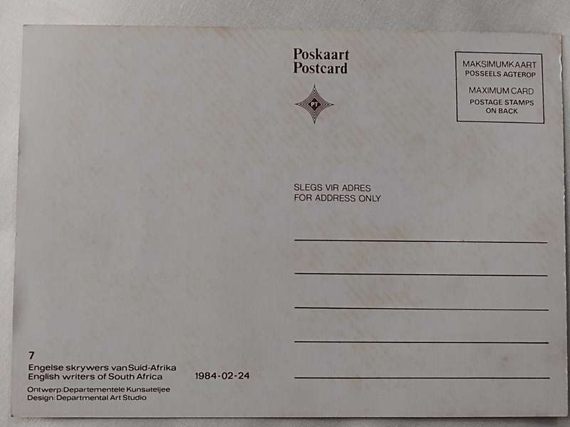 Postcard: Postcard: Engelse skrywers van Suid-Afrika/English writers of South Africa