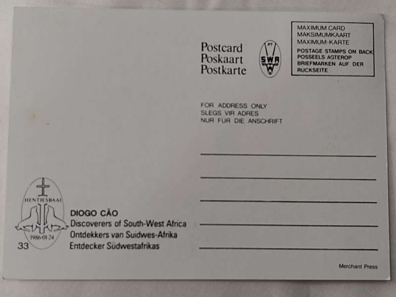 Postcard: Discoverer of South West Africa/Ontdekkers van Suid Wes Afrika