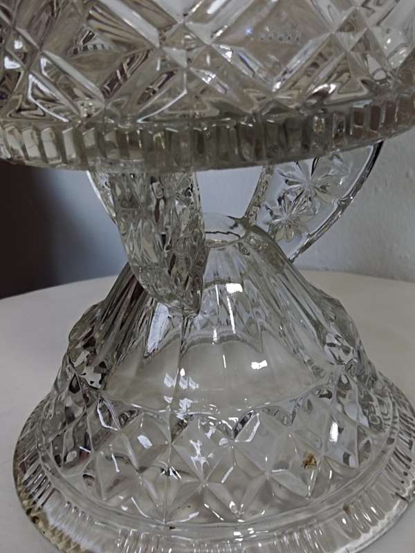 Libochovice 2 Part Glass Tri Footed Base With Large Removable Large Bowl 1930s