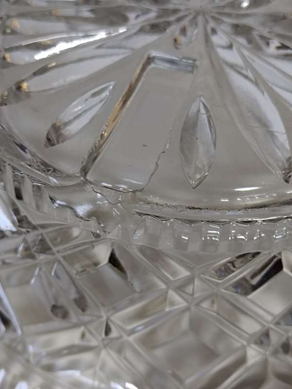 Libochovice 2 Part Glass Tri Footed Base With Large Removable Large Bowl 1930s