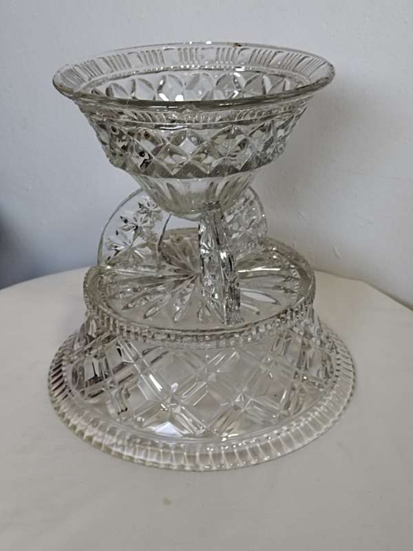 Libochovice 2 Part Glass Tri Footed Base With Large Removable Large Bowl 1930s