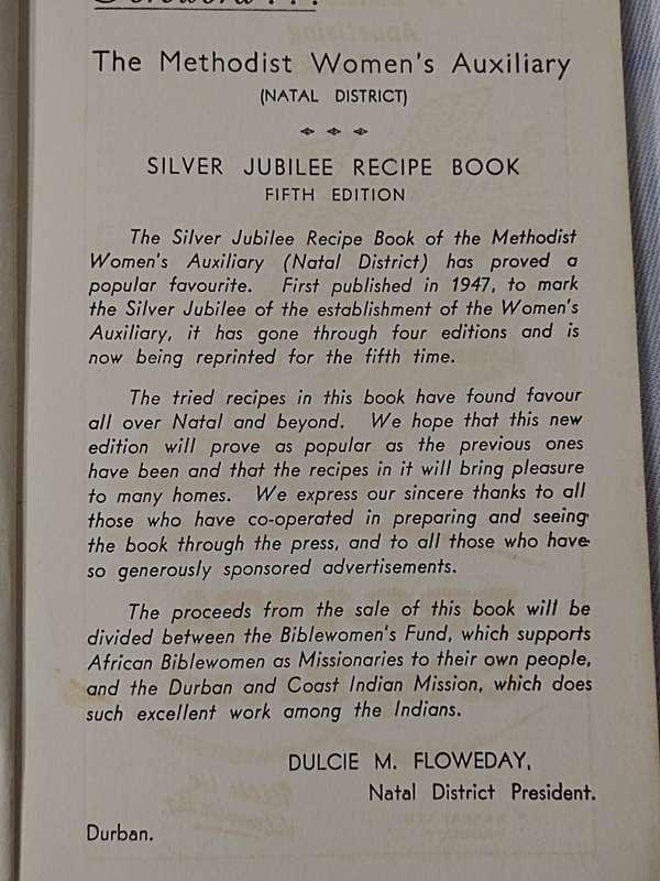 Silver Jubilee recipe book. Re Issued 1959