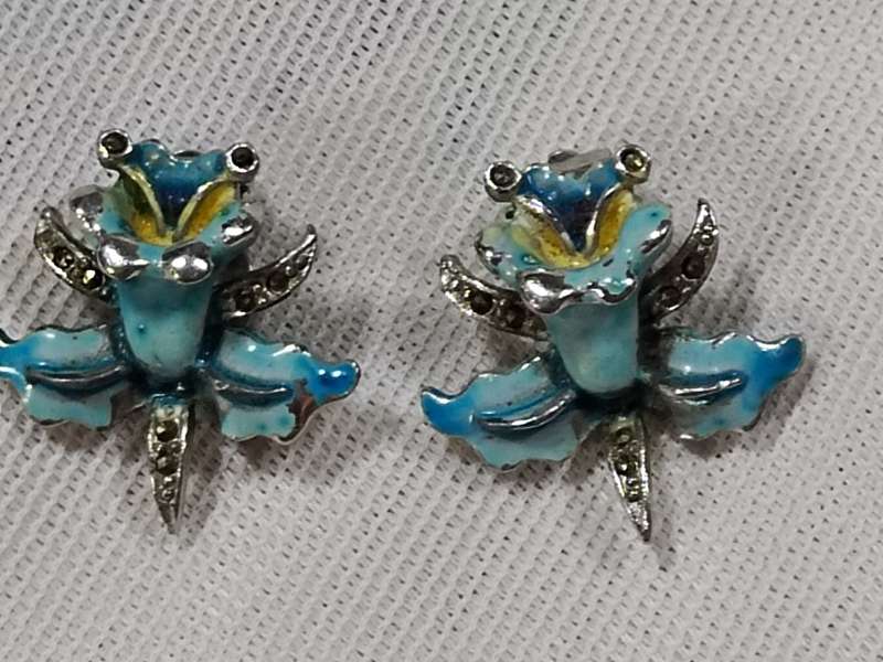Marcasite and Enamel clip on earrings