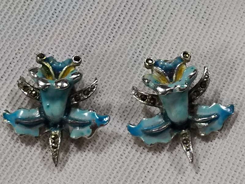 Marcasite and Enamel clip on earrings