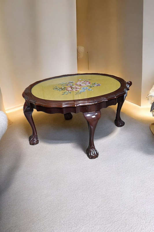 Ball & Claw center/side table with embroidered Centre piece