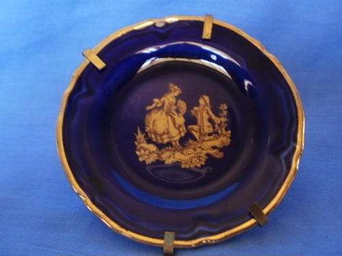 LIMOGES MINIATURE PLATE = ROYAL BLUE & GOLD