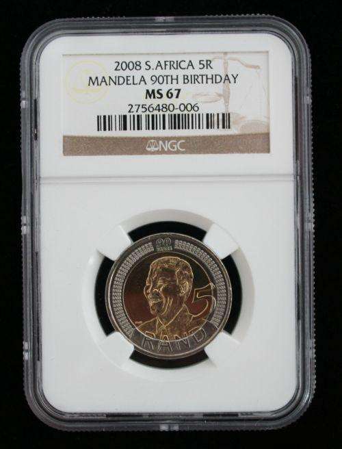 MS67 2008 Mandela Birthday R5 Coin, Certified and Slabbed By NGC, TOP GRADE !!