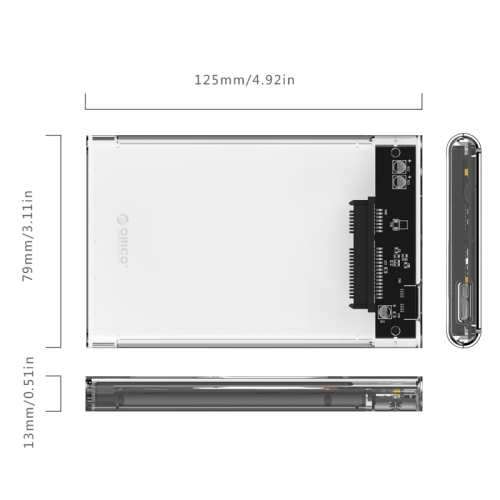 Orico 2.5 USB3.0 Transparent HDD Enclosure - 2139U3-CR-BP